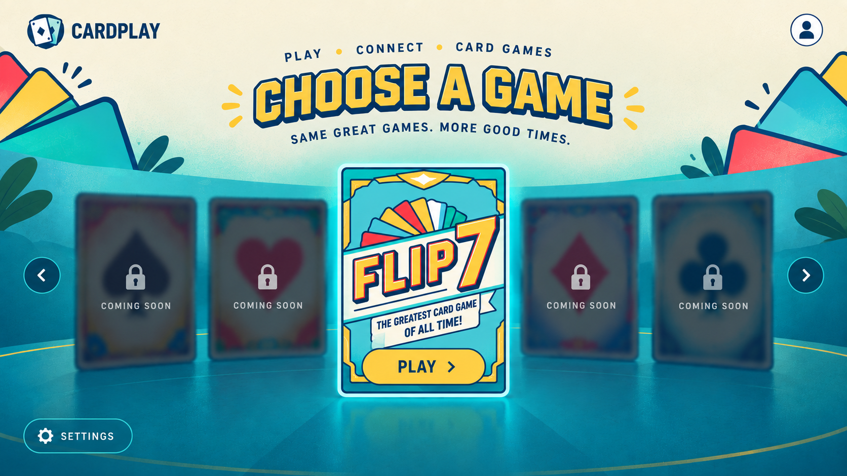 CardPlay — choose a game. Flip 7 is ready to play.